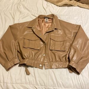 brown pleather bomber jacket